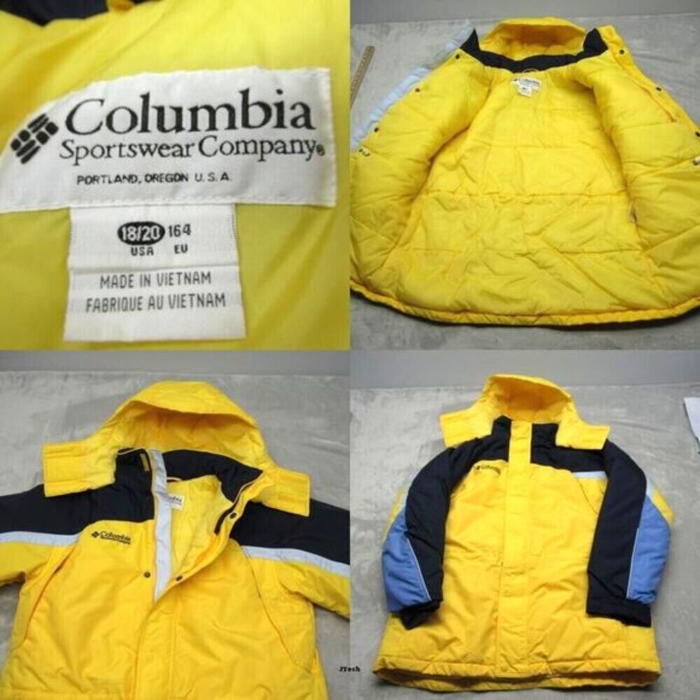 Columbia Fire Ridge Parka Youth 18/20 Yellow Snap Hood Insulated Full Zip Jacket